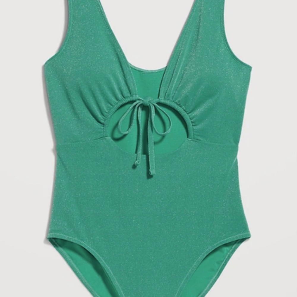 Old Navy Spearmint Cutout-Front Metallic Shine One-Piece Swimsuit for Women NWOT